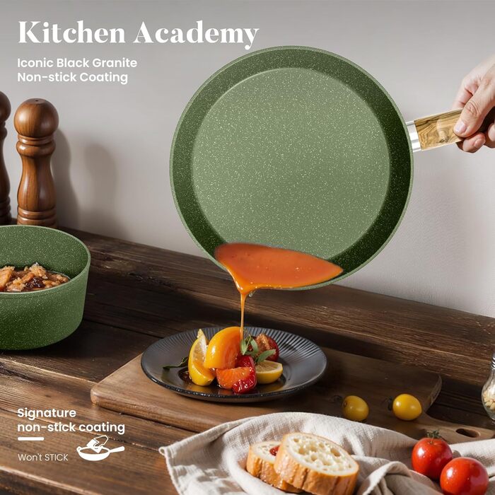 Набір посуду Kitchen Academy Granite 12 предметів для індукції, антипригарне покриття, без PFOA/PFOS, зелений