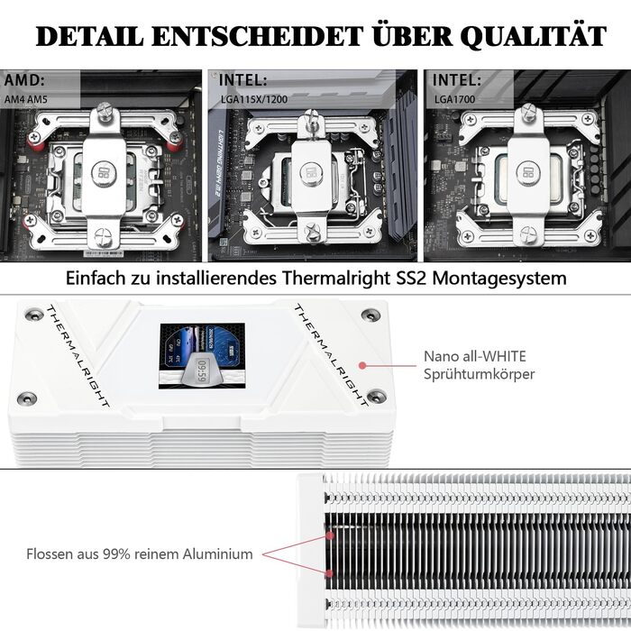 Thermalright Assassin Spirit 120 Vision ARGB - Кулер CPU з РК-дисплеєм, білий, для Intel LGA1851/1700, AM4/AM5