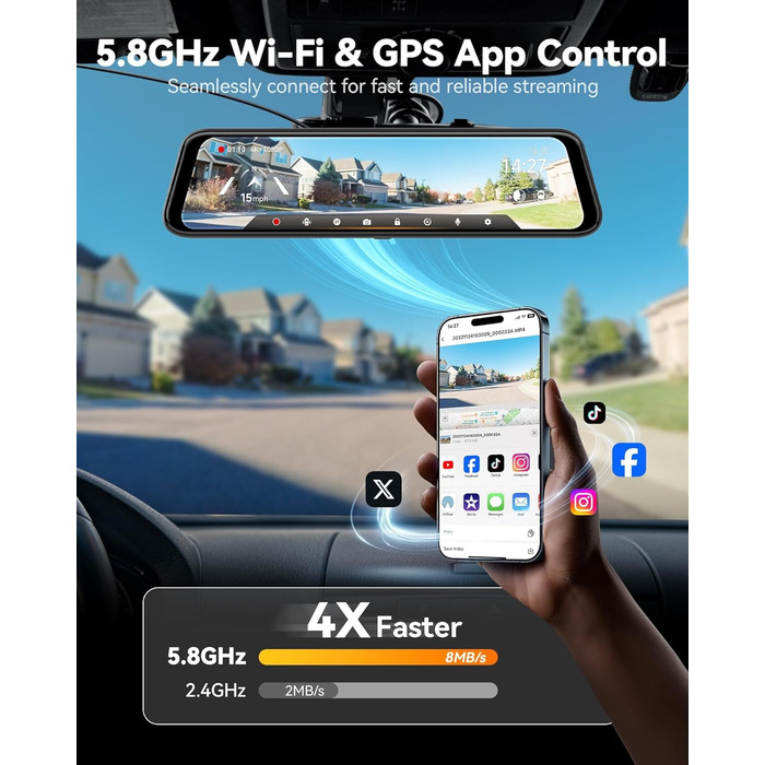 WOLFBOX G850 PRO: Дзеркало-відеореєстратор 4K з ADAS, BSD, WiFi, GPS, G-сенсором та камерою заднього виду