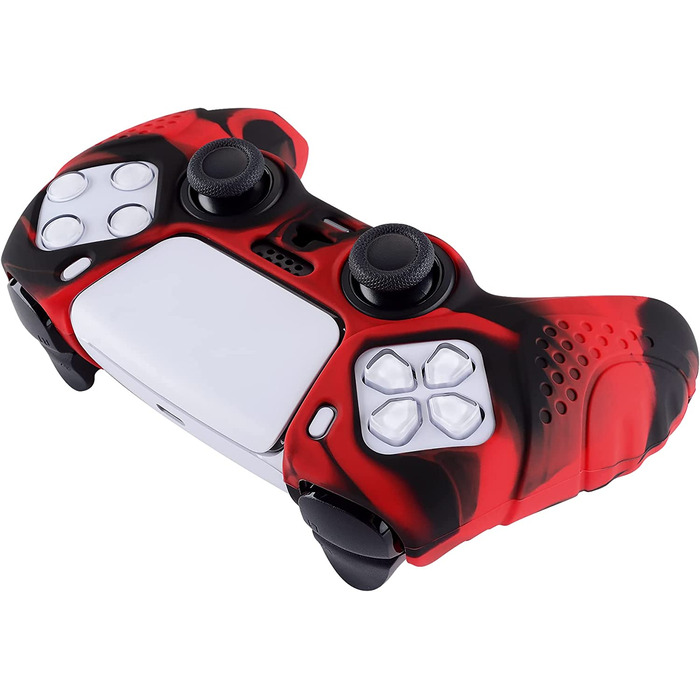 Силіконовий чохол eXtremeRate PlayVital для контролера PS5, антиковзкий захист, 2 накладки на стіки, серія Guardian, червоно-чорний