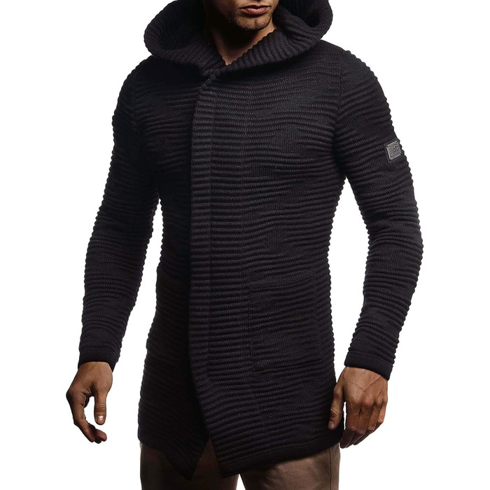 Чоловіча в'язана куртка Leif Nelson з капюшоном та блискавкою - чоловіча кардиган з трикотажного полотна для зими, чорний, XL