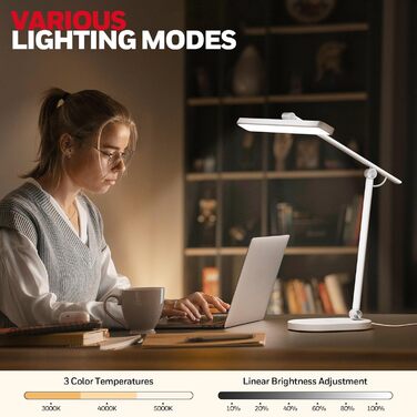 Настільна LED лампа Honeywell H4 Sunturalux – офісна лампа з диммером, 3 режими світла, 5 рівнів яскравості, таймер, сенсорне управління, сірий