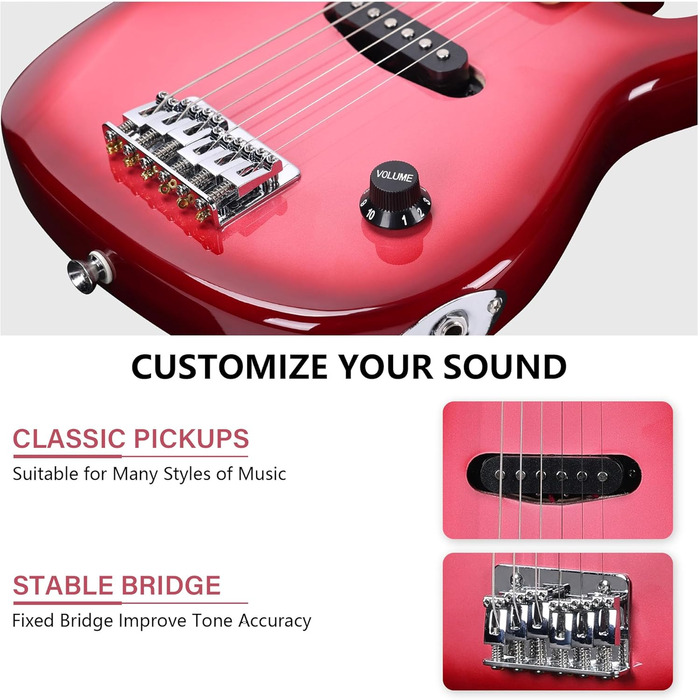 Електрогітара WINZZ EGM100 30 дюймів для дітей, набір для початківців, праворукі, колірний градієнт рожевий