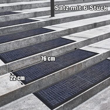 Гумові килимки для сходинок Aucuda (6 шт), 76x22 см, зовнішні, антиковзкі, вологостійкі, сірі смуги