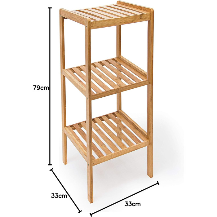 Relaxdays Bamboo Bathroom Shelf with 3 Shelves, HBT: 79 x 33 x 33 cm. Stylish standing shelf made of natural wood. Bamboo shelf as a kitchen shelf or wooden shelf for storage and storage in the bathroom, natural.