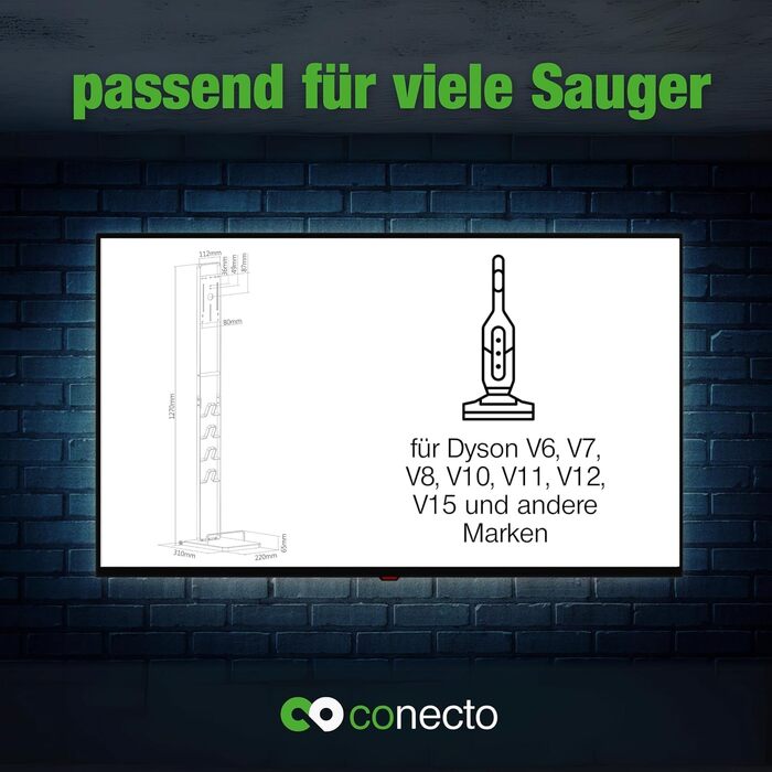 Підставка для пилососа Conecto, універсальна сумісність з Dyson Gen5, V15, V12, V11, V10, V8, V7, V6, для підлоги, аксесуари (береза, білий)