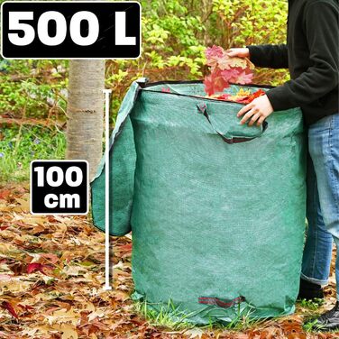 2x Мішок для садового сміття з кришкою 500 л XXL, листяний мішок з 4 міцними ручками, складаний, поліпропілен