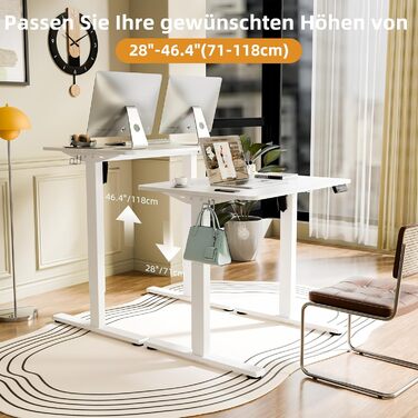 ERGOMAKER Electric Height Adjustable Desk 80x60cm - Small Standing Desk with 2-Section Tabletop, Height Adjustable Desk for Home Office, White Frame & Tabletop