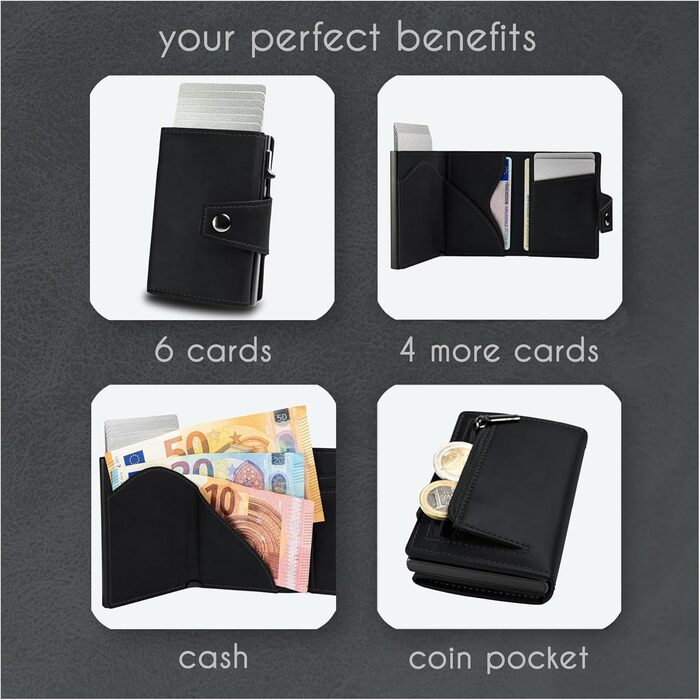 Чоловічий гаманець Slimfin® Slim з відділенням для монет - картхолдер - чорний, RFID захист