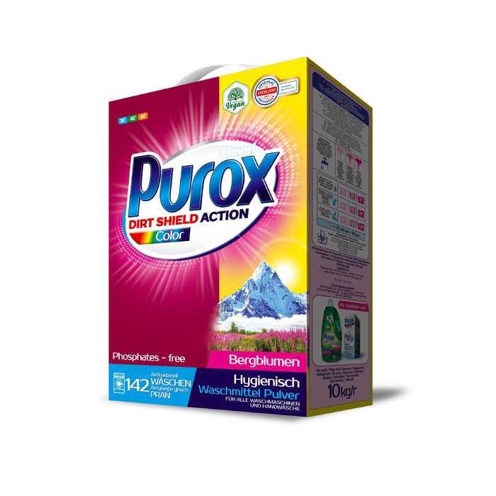 Пральний порошок PUROX Color для кольорових речей, 10 кг, у м'якій упаковці