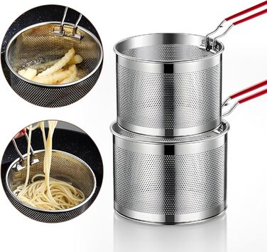 Набір сит для їжі з нержавіючої сталі WIYETY (2 шт.): сито для макаронів, корзина для фритюрниці, кухонне сито, Ø16см + Ø18см