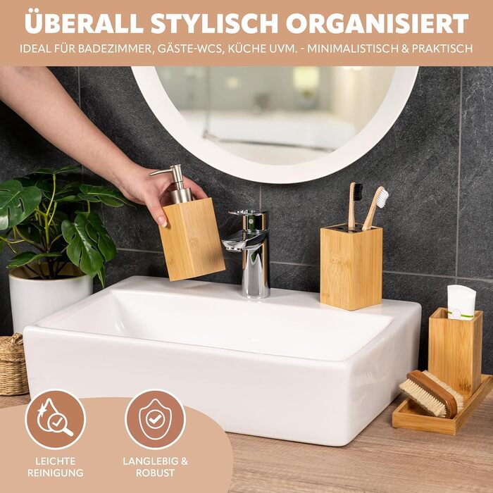 Набір для ванної кімнати Bremermann 4 шт., бамбук, аксесуари для ванної кімнати з полицею