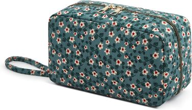 Косметичка жіноча з корду, туристична, для подорожей, зелена з квітами