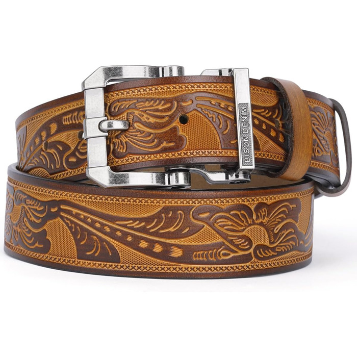 Чоловічий шкіряний ремінь BISON DENIM з класичною пряжкою, міцний, для джинсів, довжина 110 см, підходить для талії 33'-36'