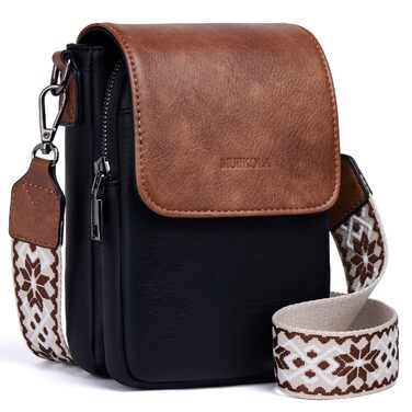 Сумка-органайзер на шию MUIIKOLA з RFID-захистом для смартфонів, жіноча, екошкіра, велика місткість, чорно-коричнева