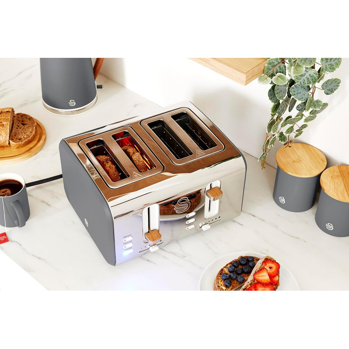 Тостер Swan ST14620GRYN Nordic з 4-ма тостами, 1500 Вт, сірий
