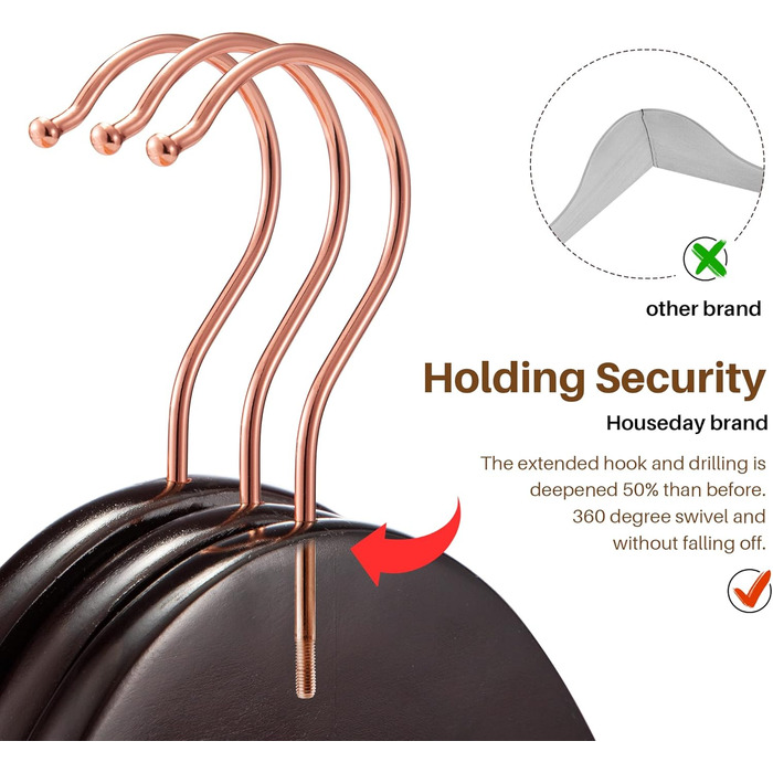 Дерев'яні вішалки для одягу HOUSE DAY, 20 шт. - для костюмів, з антиковзким покриттям, поворотний гачок рожевого золота