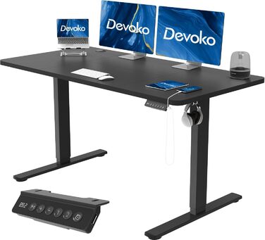 Електричний стіл Devoko з регулюванням висоти, USB-порт, 140x60 см, чорний, офісний комп'ютерний стіл для роботи сидячи та стоячи