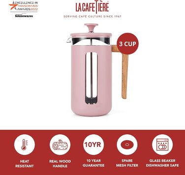 Френч-прес La Cafetière Pisa 350 мл, боросилікатне скло, нержавіюча сталь, рожевий, для меленої кави та чаю