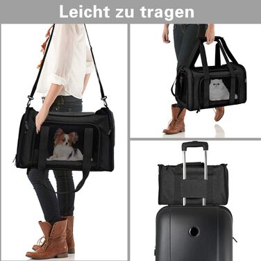Транспортна сумка для кота та собаки, складана переноска для домашніх тварин середнього розміру (51x33x33 см, чорна)