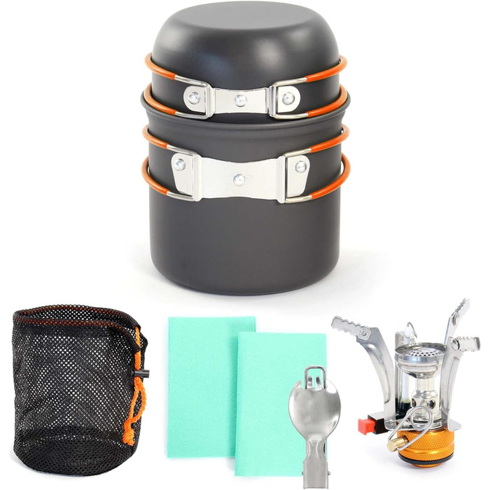 Набір посуду для кемпінгу: посуд для приготування їжі та котел для відпочинку на природі (6 предметів)