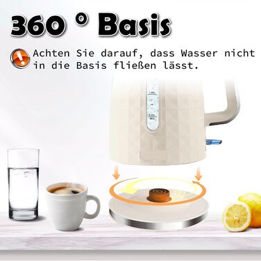 Електричний чайник 1.7л, 1850W, з автовимкненням та захистом від перегріву, для кави та чаю, Бежевий