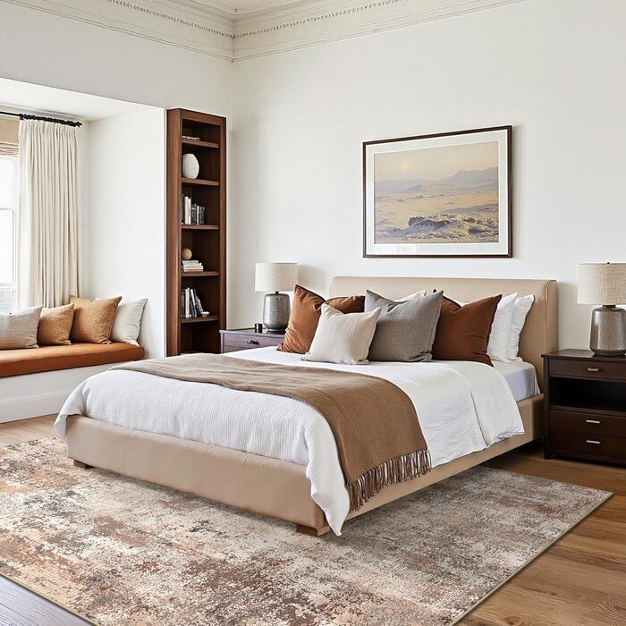 BEIMO Килимок для вітальні, абстрактний дизайн, короткий ворс, 120x170 см, нековзний, для спальні, ванної кімнати, їдальні, коридору, бежевий