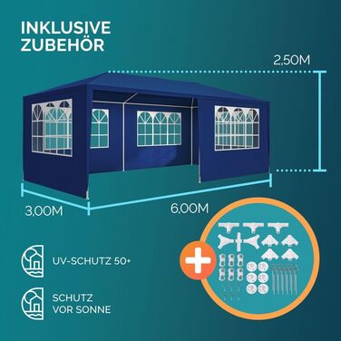 Павільйон Casaria® 3x6м, зелений, з UV-захистом, водостійкий, 18м², 6 бокових частин для саду, фестивалів та вечірок