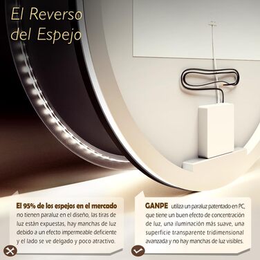 LED дзеркало з сенсором, круглий, індукційне, для макіяжу, з підсвічуванням, регульоване, антизапарник, IP44, вологостійке, настінне, 60 см