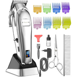 Професійна машинка для стрижки собак Oneisall для густого хутра з основою, електрична машинка для стрижки собак з потужним мотором 6500RPM для густого, довгого та кучерявого хутра, срібна