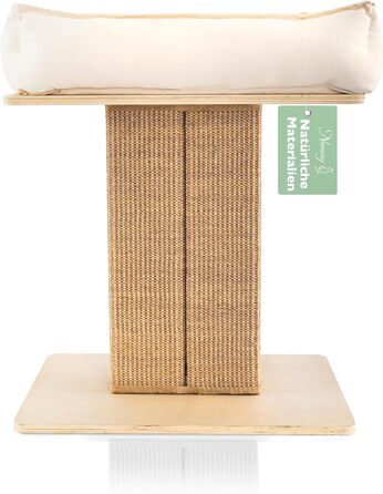 Nemmy Premium Cat Tree Small Beige | Stable Scratching Post Extra Wide | Cat Bed with Cushion | Cat Tree for Large Cats | Modern Wood Natural | Scratching Column | Scratching Post