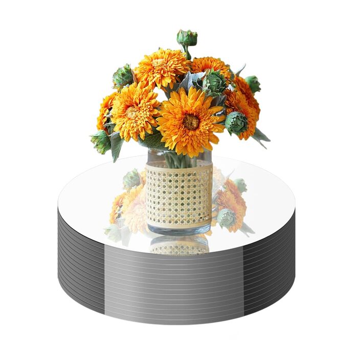 8 круглих дзеркал для декору столу: акрилові, для свічок, 20см та 25см