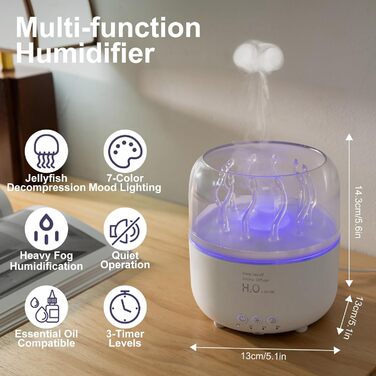 Аромадифузор та зволожувач повітря 280 мл з підсвіткою 7 кольорів, для спальні та рослин, 2 режими розпилення, таймер 2/4/8 годин, з пультом керування, обертовий, для дому