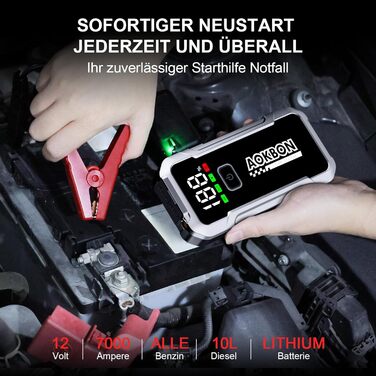Powerbank для автомобіля Starthilfe 7000A 12V: Зарядний пристрій для авто з LED-ліхтариком, підходить для бензинових та дизельних двигунів до 10.0 л