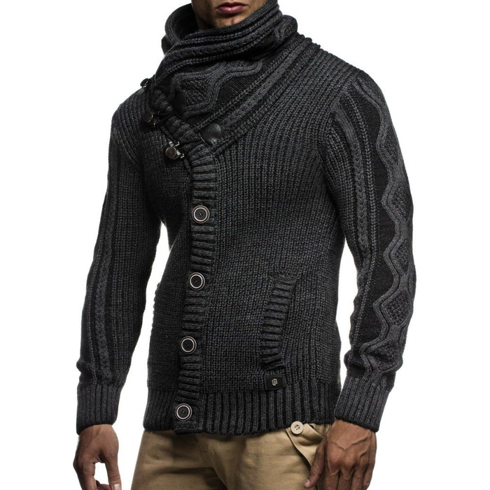 Чоловічий светр Leif Nelson з коміром-шарфом, Slim Fit, зимовий, повсякденний, велика в'язка, чорний, з капюшоном, Розмір: XL