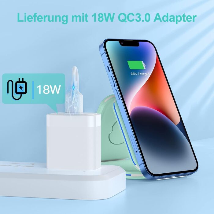 Зарядна станція 3-в-1 для подорожей: Apple Watch, iPhone, AirPods (зелена)