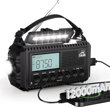 Радіостанція для будівельних майданчиків AM/FM/SW, радіо з ручним приводом та приймачем на весь світ, радіостанція для надзвичайних ситуацій з роз'ємом типу C, Powerbank/SOS-сигнал/Ліхтарик/Світло для читання/IPX4, портативне радіо для активного відпочинк