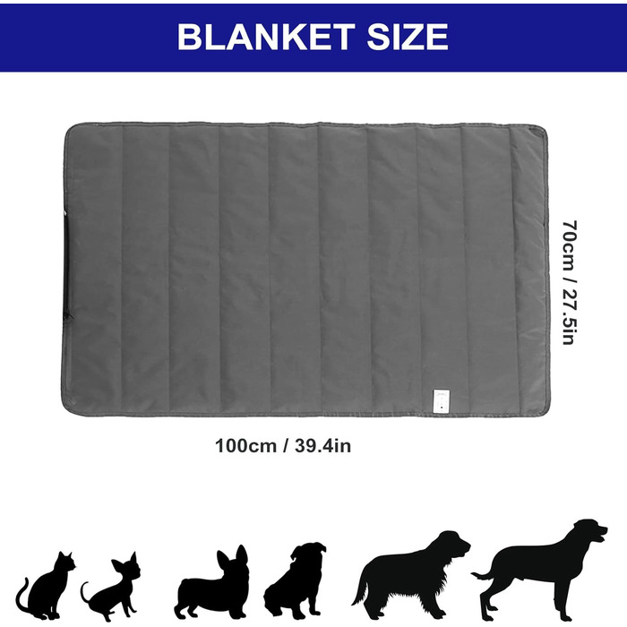 Килимок для собак Outdoor, 100x70 см, вологостійкий, миючий, з сумкою та знімачем шерсті. Підходить для подорожей, кемпінгу, собак та котів. Теплий килимок, велика подорожня ковдра, оксфордська тканина, чорний колір.