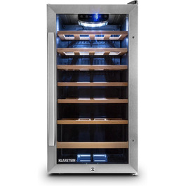 Витримання вина Klarstein Vivo Wine 26 - винний льох на 26 пляшок, 88 л, LED, регулювання температури, мінливий петельний механізм, двері з обох сторін, нержавіюча сталь, сріблястий колір