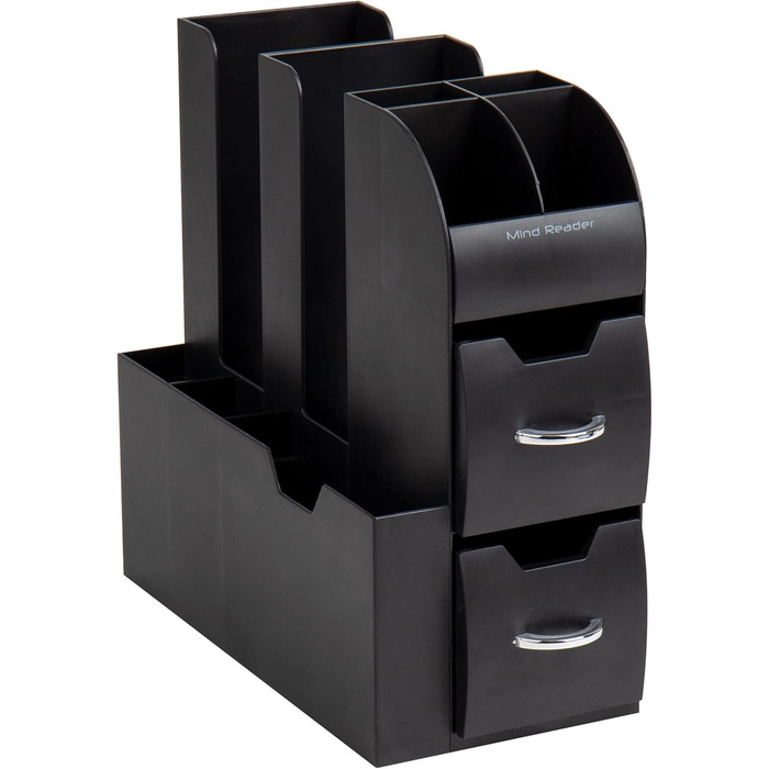 Mind Reader Anchor Collection 11 Compartments for Coffee Cups and Spices, with 2 Drawers, Plastic Rubber, Black, 1 Pack