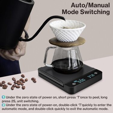 Цифрова кавова вага Cadrim з таймером, 0,1г/3 кг, електронна кухонна вага для еспресо, багатофункціональна вага для продуктів, функція тарування