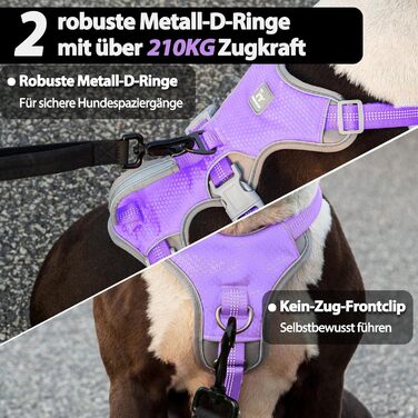 Нашийник для собак Huntboo, великих порід, анти-вислизання, світловідбиваючий, водонепроникний, регульований, для прогулянок та бігу (L, фіолетовий лаванда)