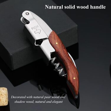 Kyraton Відкривачка для вина 3-в-1 з різаком для фольги, нержавіюча сталь, дерев'яний грифель, професійна для барів та ресторанів, набір (1 шт.)