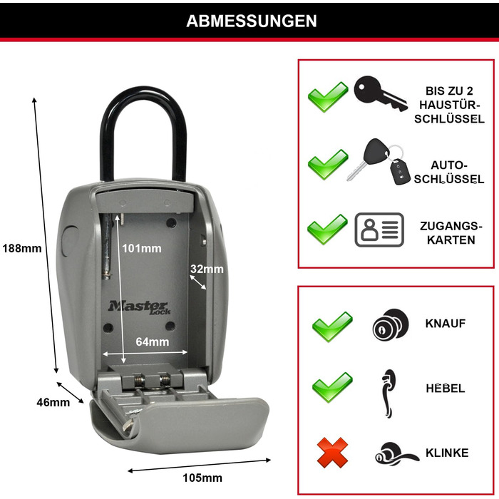 Сейф для ключів Master Lock з додатковою безпекою, зовнішній, 13.2 x 10.5 x 4.6 см, ключовий сейф (на дужці)