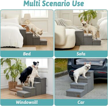 Сходинки для собак маленьких порід зі зберіганням, широкі, складні для ліжка та дивану, з неслизьким покриттям, вологостійкі (сірий, 43x72x42.5см, 3) сірий 3 43x72x42.5см
