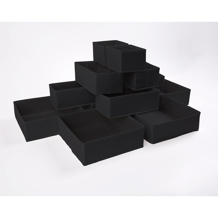 Large Drawer Organization System 12-Piece Set of White Boxes Storage Organizer Drawer Closet Organizer Storage Box Closet Organizer (Black, 4=28x28x10cm, 6=28x14x10cm, 2=14x14x10cm)