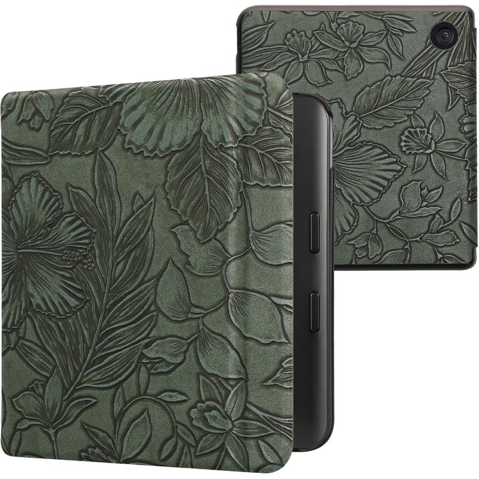 Чохол-книжка kwmobile для Kobo Libra Colour/Tolino Vision Color - з квітковим малюнком, зелений