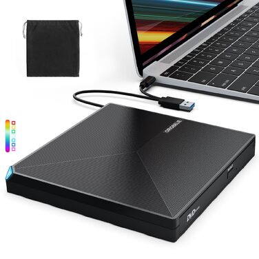 Зовнішній DVD-привід ORIGBELIE USB 3.0 та Type-C, портативний DVD-записувач для ноутбука та ПК