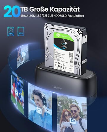 ORICO Док-станція для жорстких дисків, USB 3.2 Gen 1, для 2.5' та 3.5' HDD/SSD, підтримка UASP, 2 відсіки