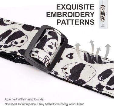 Гітарний ремінь 5,1 см з бавовняним друком, квітковий принт, з повним шкіряним кінцем, для бас-гітари, електро- та акустичної гітари, безкоштовний кріплення для ременя, фіксатори для ременя та медіатори. Жовті ромашки (Панда)